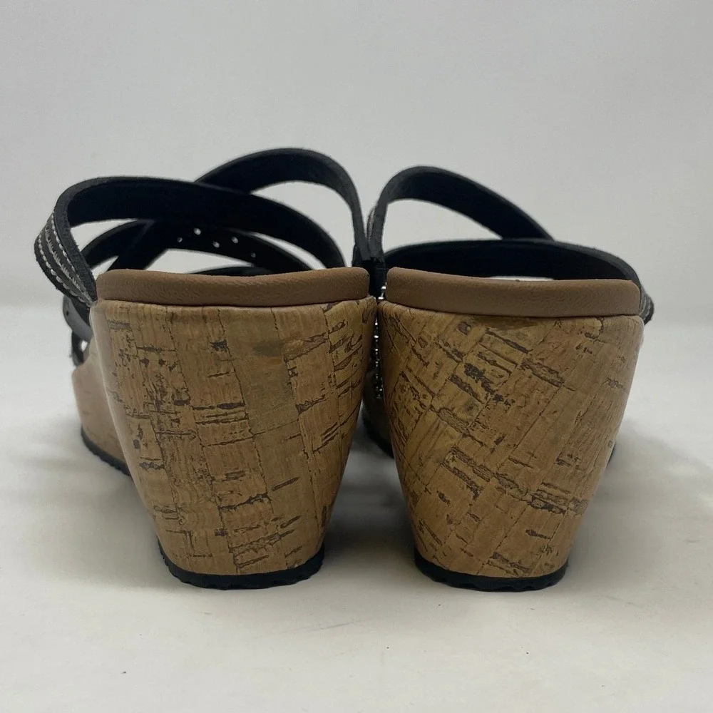 Skechers Cali Womens 9 Black Luxe Foam Wedge Sandals 31714 Strappy‎ Cork Heel